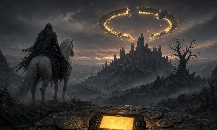 Elden Ring Tarnished Edition on Switch 2, tarnished rider before a shattered ring