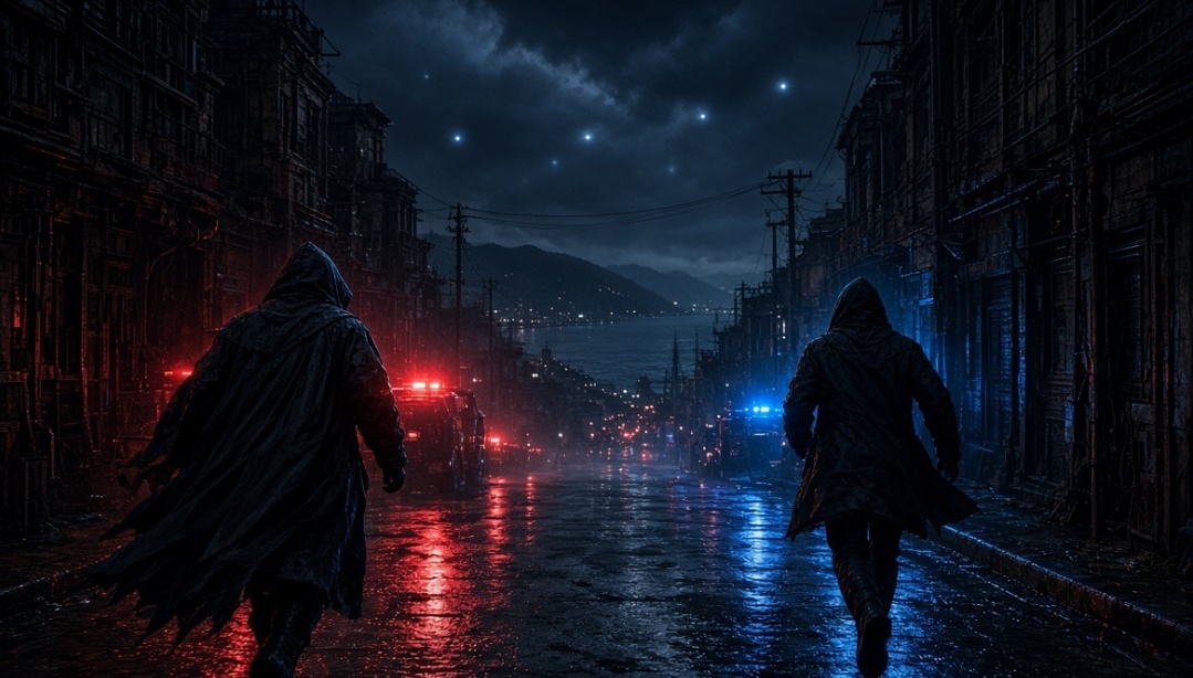 GTA 6 six-star wanted system, night chase through a dense coastal city
